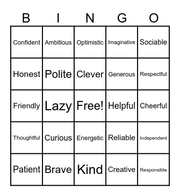 Vocabulary Bingo Card