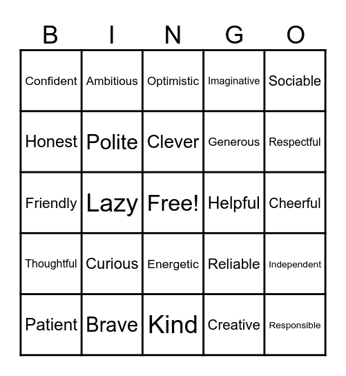 Vocabulary Bingo Card