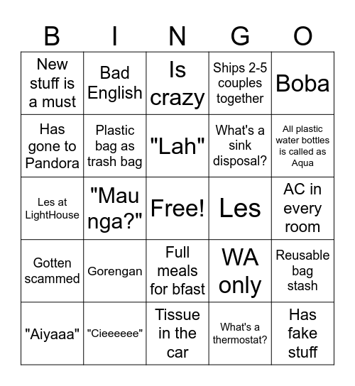 Indonesian Bingo Card
