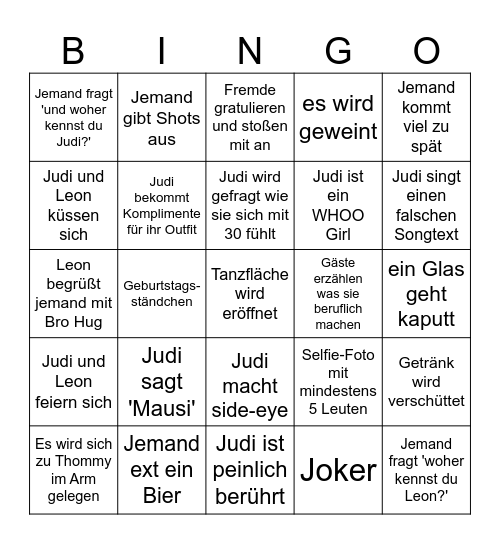 JUDI IST 30 Bingo Card