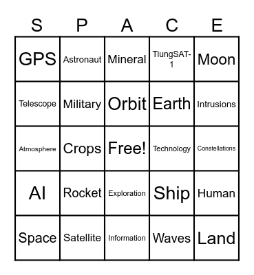 SPACE Bingo Card