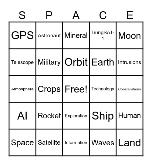 SPACE Bingo Card