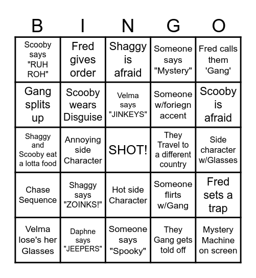 SCOOBY DOO MOVIE BINGO Card