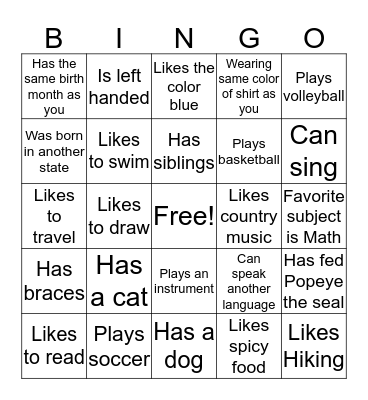 Get to Know You Bingo Card