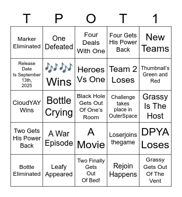 TPOT 20 Bingo Card Bingo Card