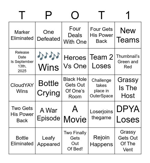 TPOT 20 Bingo Card Bingo Card