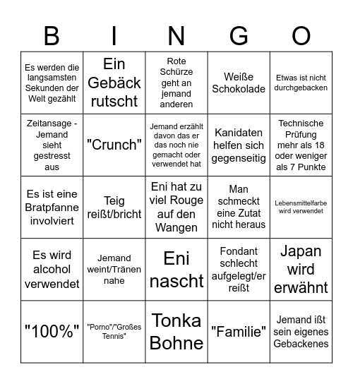 Das Große Backen - Bingo Card