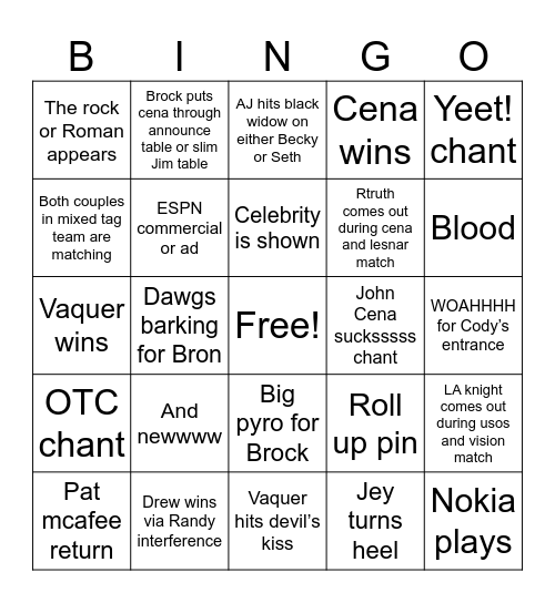 Wrestlepalooza Bingo Card