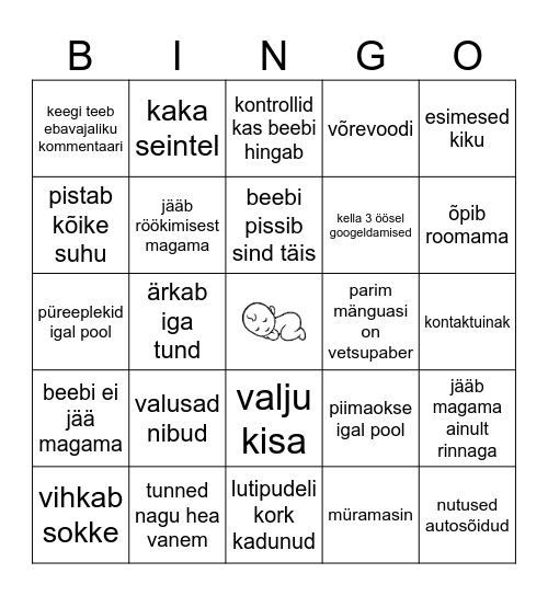 Kätlini beebipidu Bingo Card