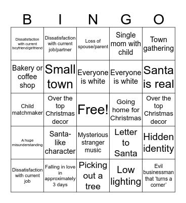 Hallmark Christmas Movie Bingo Card