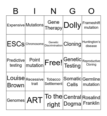 Bioethics Bingo Card