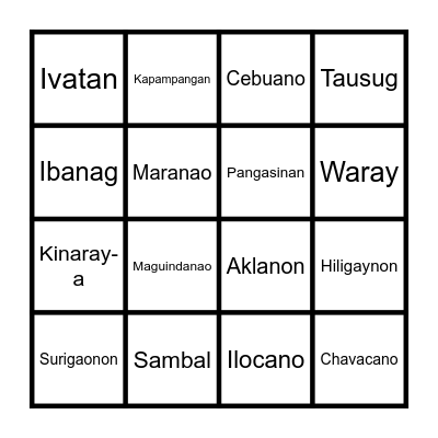 LANGUAGE/DIALECTS IN THE PHILIPPINES Bingo Card