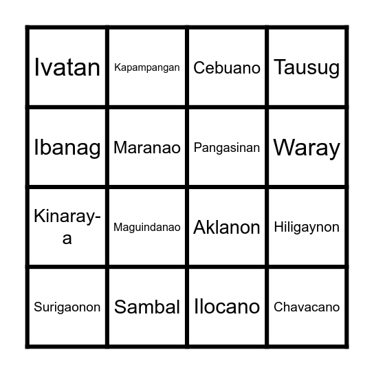 LANGUAGE/DIALECTS IN THE PHILIPPINES Bingo Card