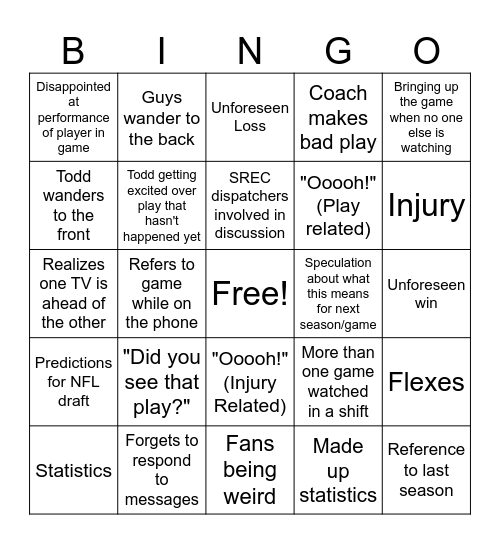 Saturday Sportsball Bingo Card