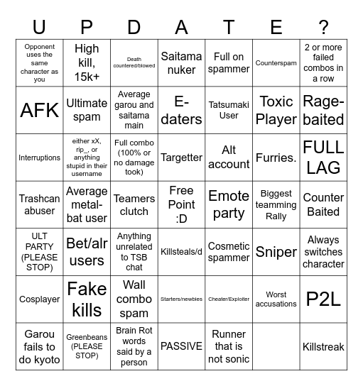 TSB Bingo Board (Copy) Bingo Card
