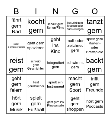 Freizeit Bingo Card