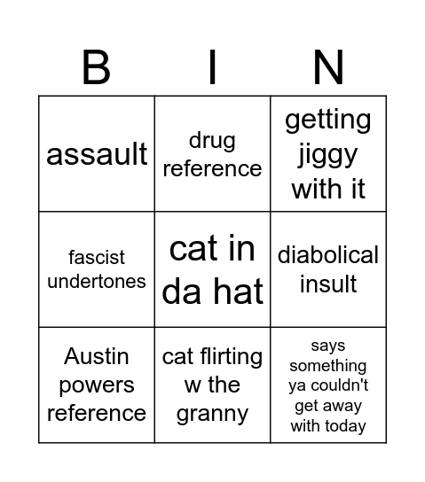 cat in da hat Bingo Card