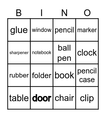 BINGO- objects at school Bingo Card