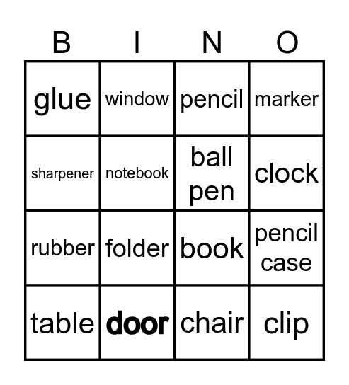 BINGO- objects at school Bingo Card