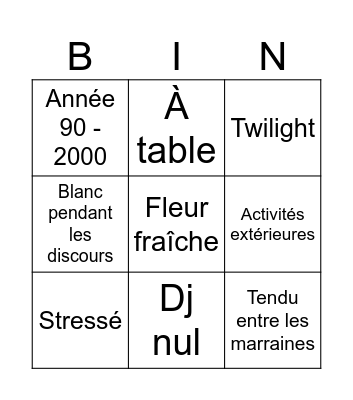 Mariage k m Bingo Card