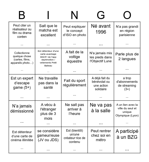 Bingo social (1 personne n'est valide que pour 2 cases max) Bingo Card