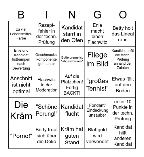 Das Backen Bingo Card
