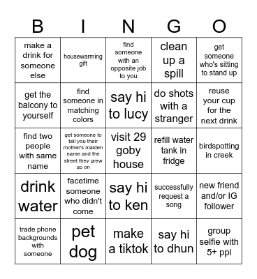 housewarming Bingo Card