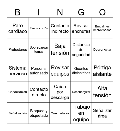 Riesgo Eléctrico Bingo Card