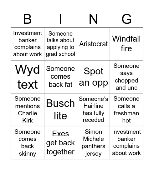 YAW Bingo Card