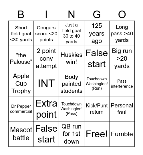 Apple Cup Bingo Card