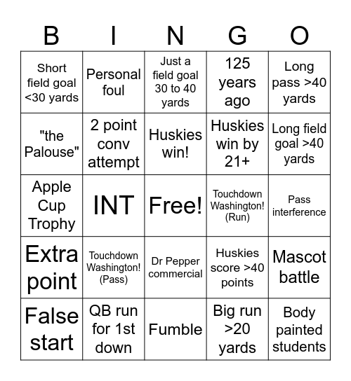 Apple Cup Bingo Card