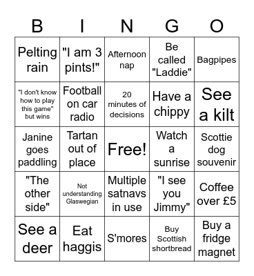 Scotland Holiday Bingo Card