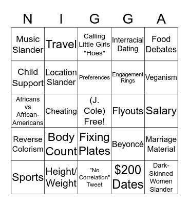 Black Twitter Bingo Card