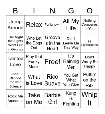 One Hit Wonders SINGO Bingo Card