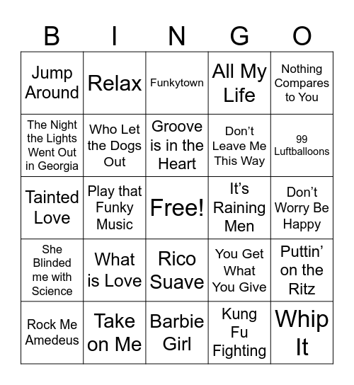 One Hit Wonders SINGO Bingo Card