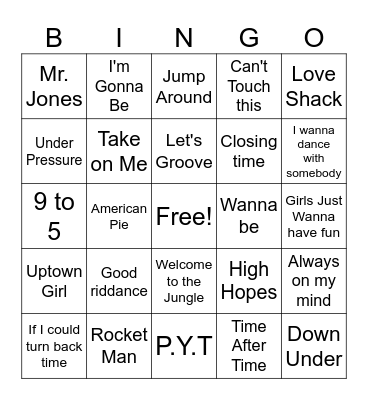Music Bingo Card
