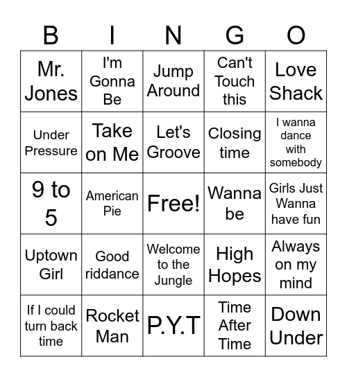 Music Bingo Card