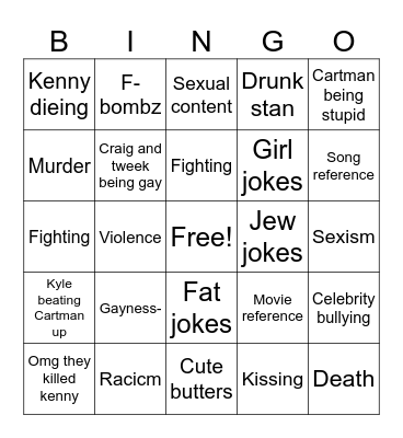 South park bingo Card