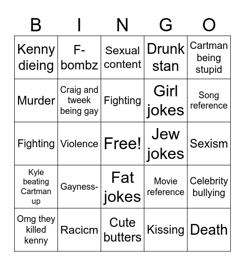 South park bingo Card
