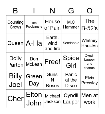 Artist Bingo Card