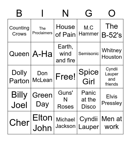 Artist Bingo Card