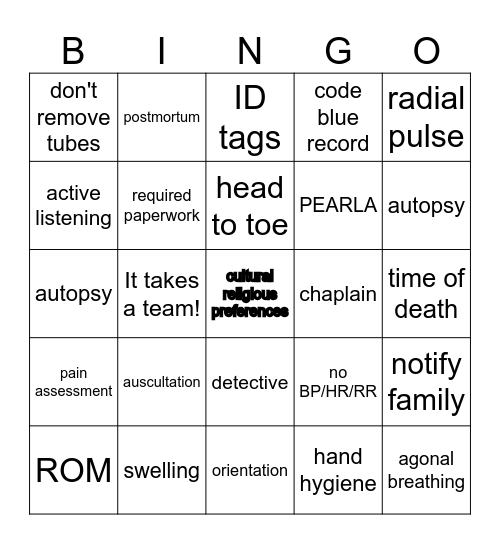 Assessment & Postmortem Bingo Card