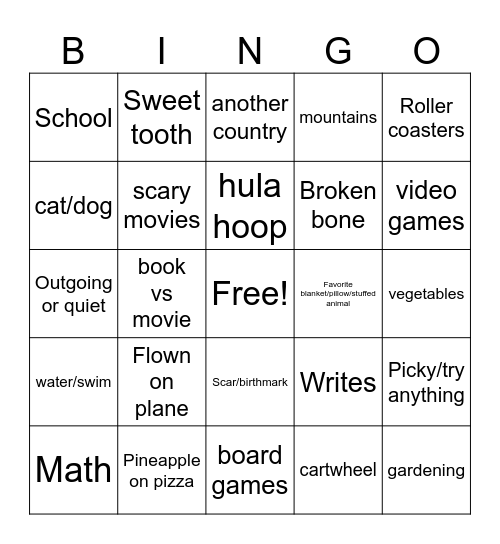 Opposites Attract Bingo Card