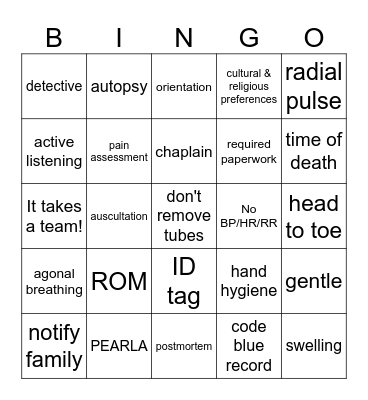 Assessment & Postmortem Bingo Card