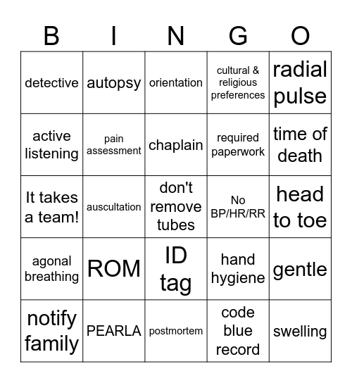 Assessment & Postmortem Bingo Card