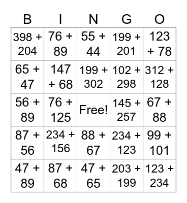 Addition Strategies Bingo Card
