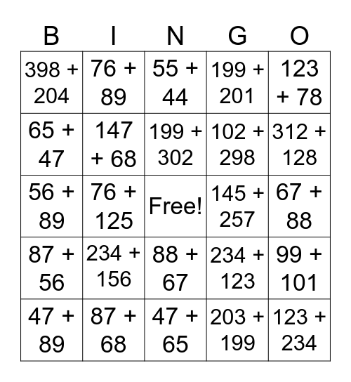 Addition Strategies Bingo Card