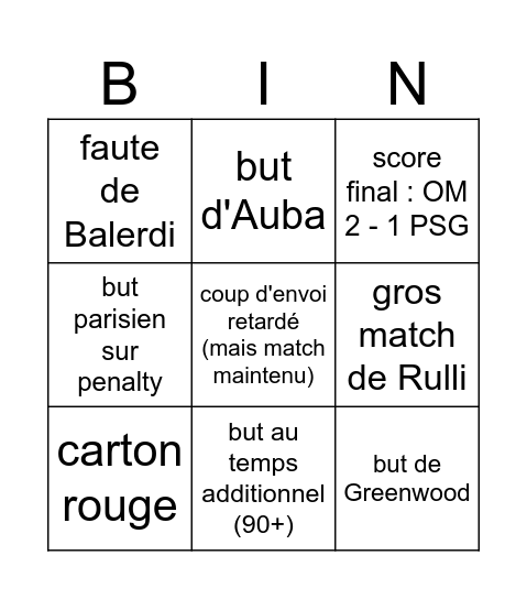 OM - PSG Bingo Card