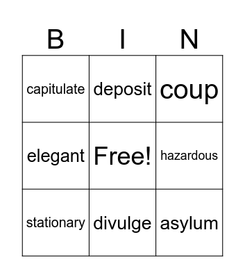 Vocabulary Sept. 22-28 Bingo Card