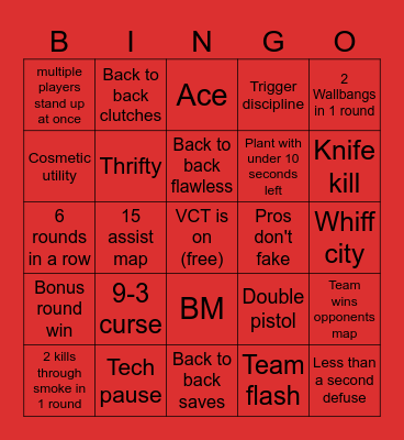 VCT Bingo Card